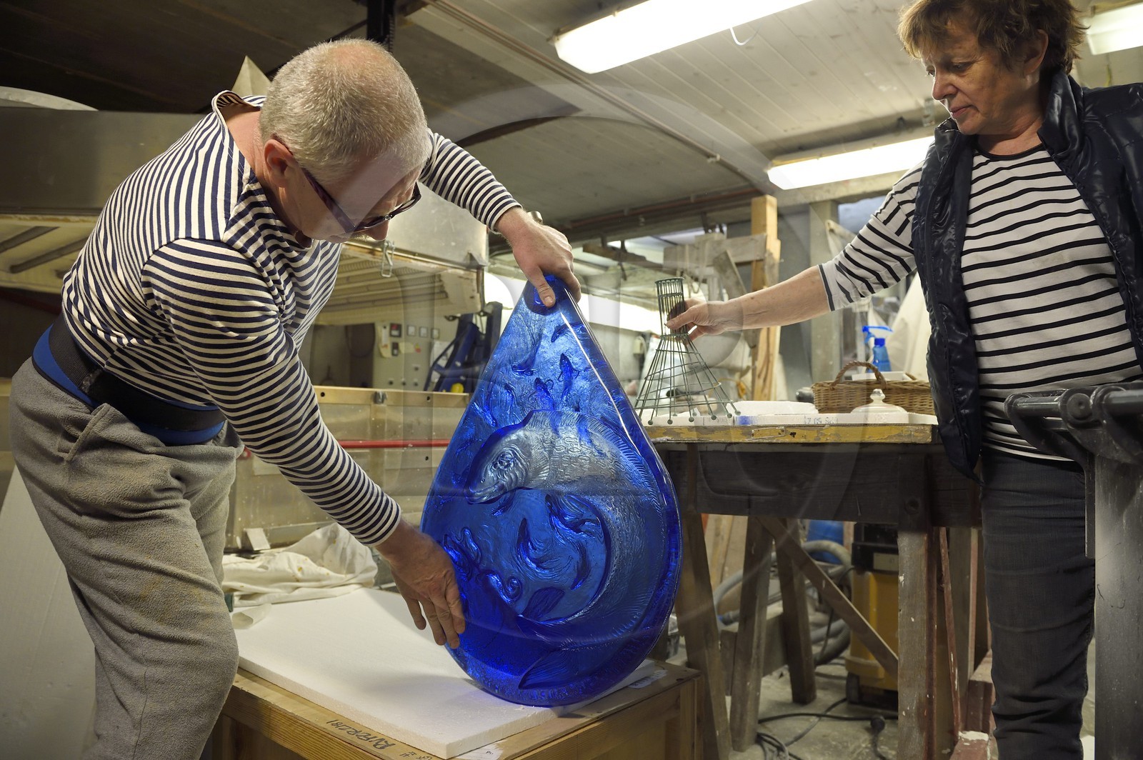 Czech Republic, Prague, glass sculptor artist Jaromir Rybak in his workshop