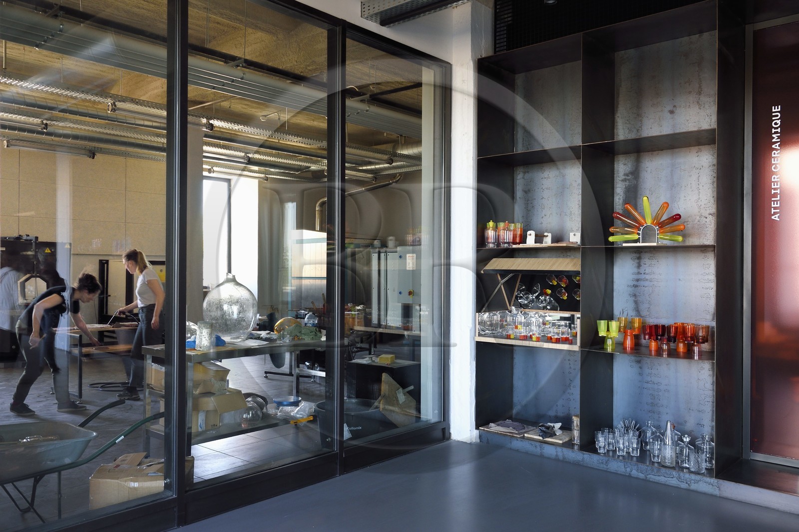 France, Charente, Cognac, Fondation d’Entreprise Martell, multidisciplinary cultural institution (art, design and craft, architecture, music, dance ...), the workshop of glass craftsmen Laetitia Andrighetto and Jean-Charles Miot