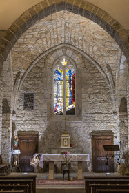 France, Aveyron, Grands Causses regional natural park, the Cistercian fort of Saint-Jean-d’Alcas,  Saint-Jean church of the former abbey of Nonenque