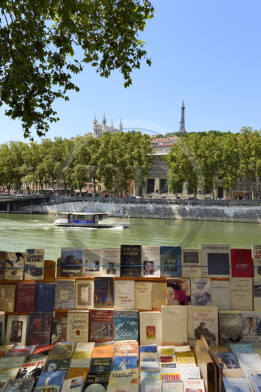 France, Rhône (69), Lyon, site historique classé Patrimoine Mondial de l'UNESCO, bouquiniste sur le quai de la Pêcherie