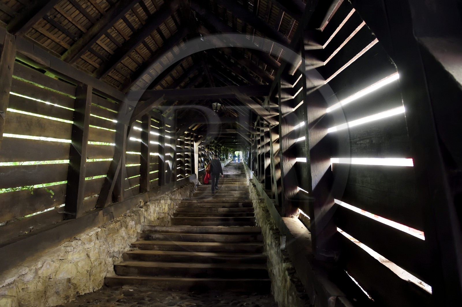 Romania, Transylvania, Sighisoara, one of the seven saxon fortified cities in Transylvania, listed as World Heritage by UNESCO, Scara scolarilor (Staircase of the pupils), staircase covered out of wood