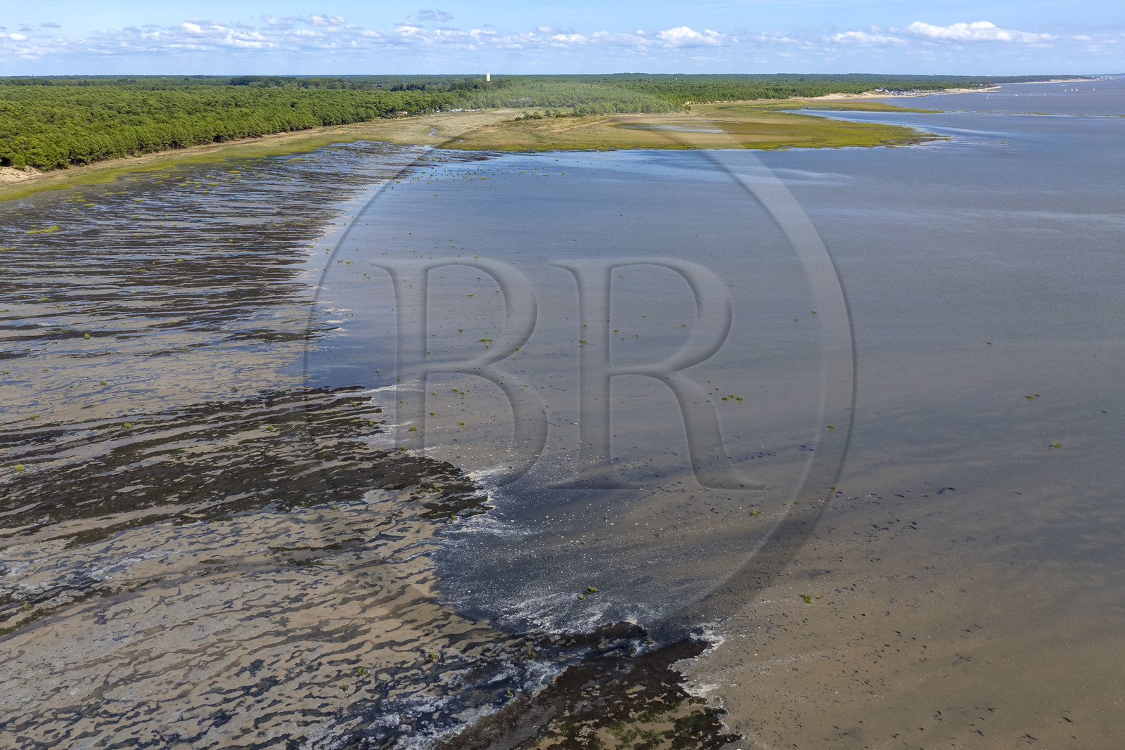 France, Charente-Maritime (17), Royan, Les Mathes, la baie de Bonne Anse à marée basse (vue aérienne)