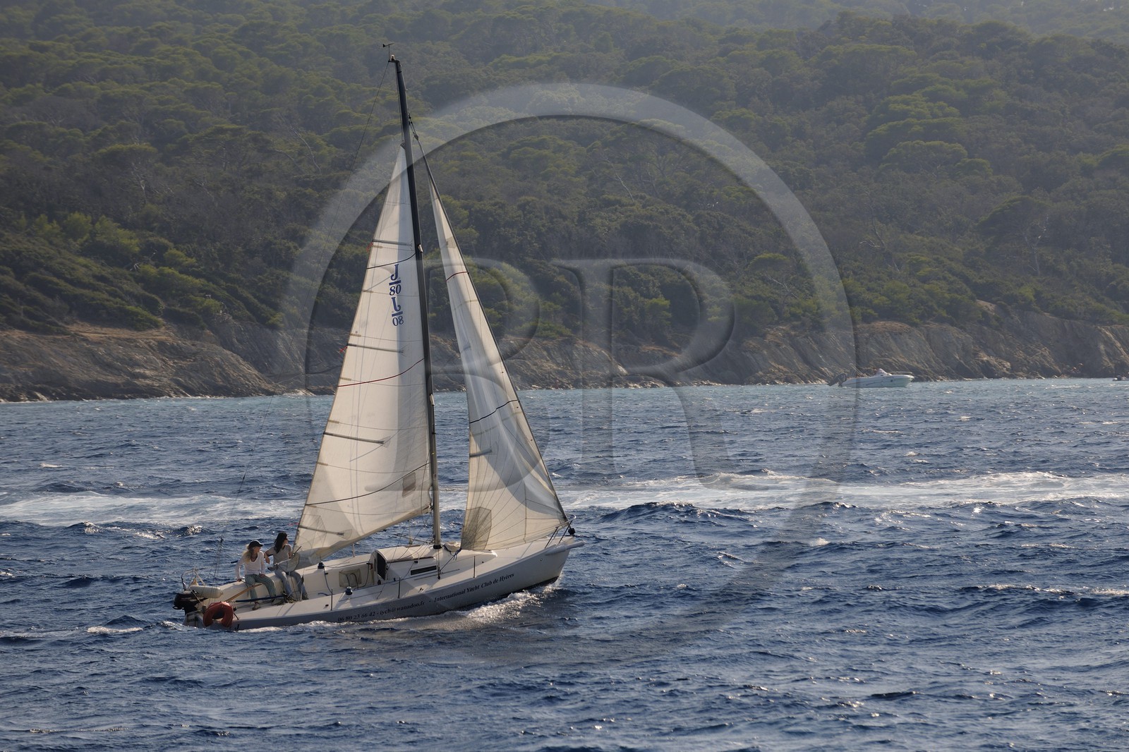France, Var, Iles d'Hyeres, National Park of Port Cros, ile de Porquerolles, sailing boat