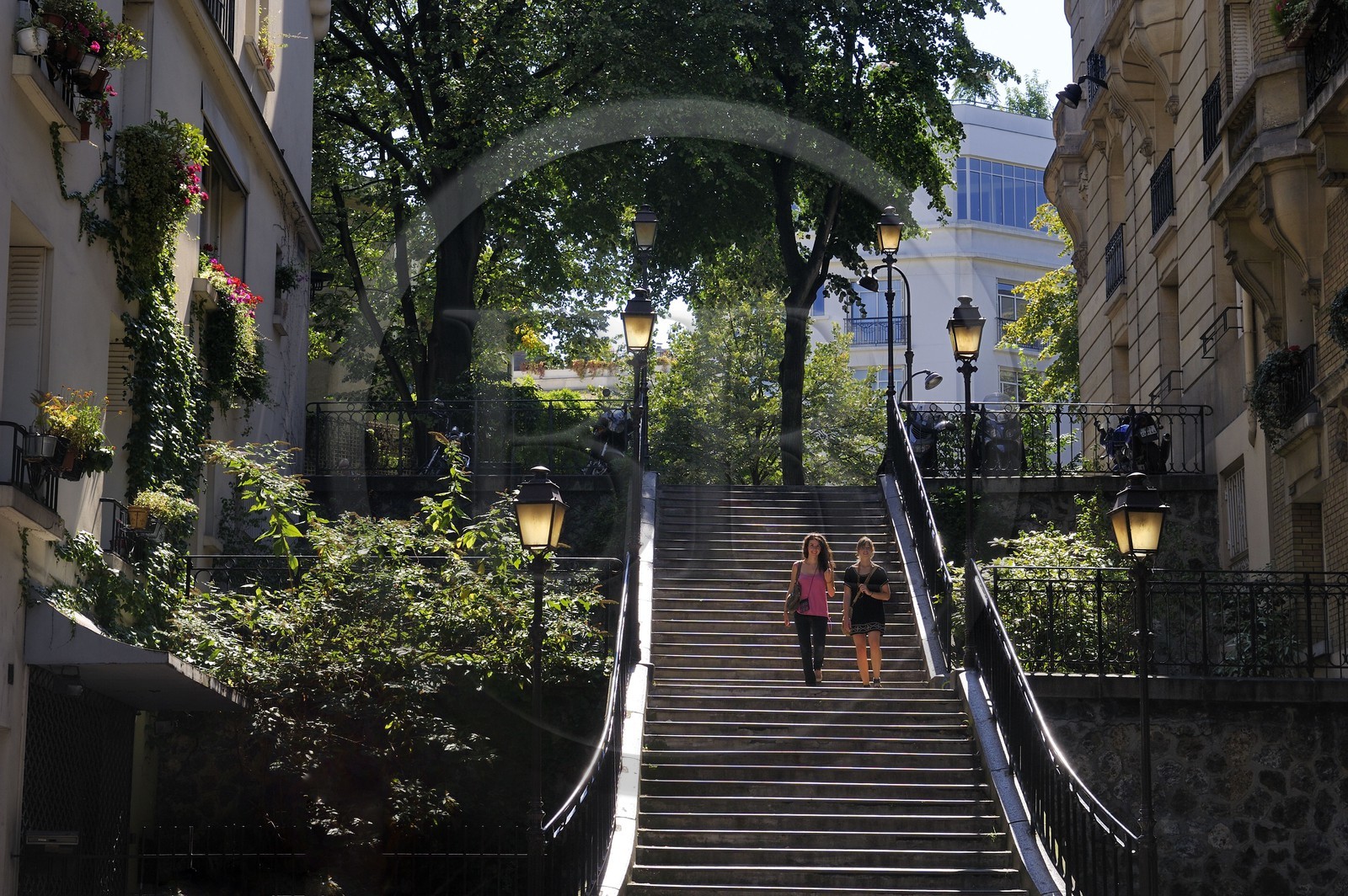 France, Paris (75), escalier de la rue Juste Métivier qui monte à l'avenue Junot
