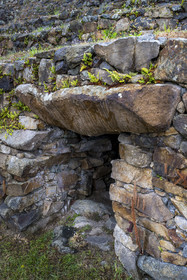 France, Finistère, Morlaix bay, Kernehelen peninsula, 6000 years old Cairn of Barnenez, dolmen with corridor, one of the room entrances