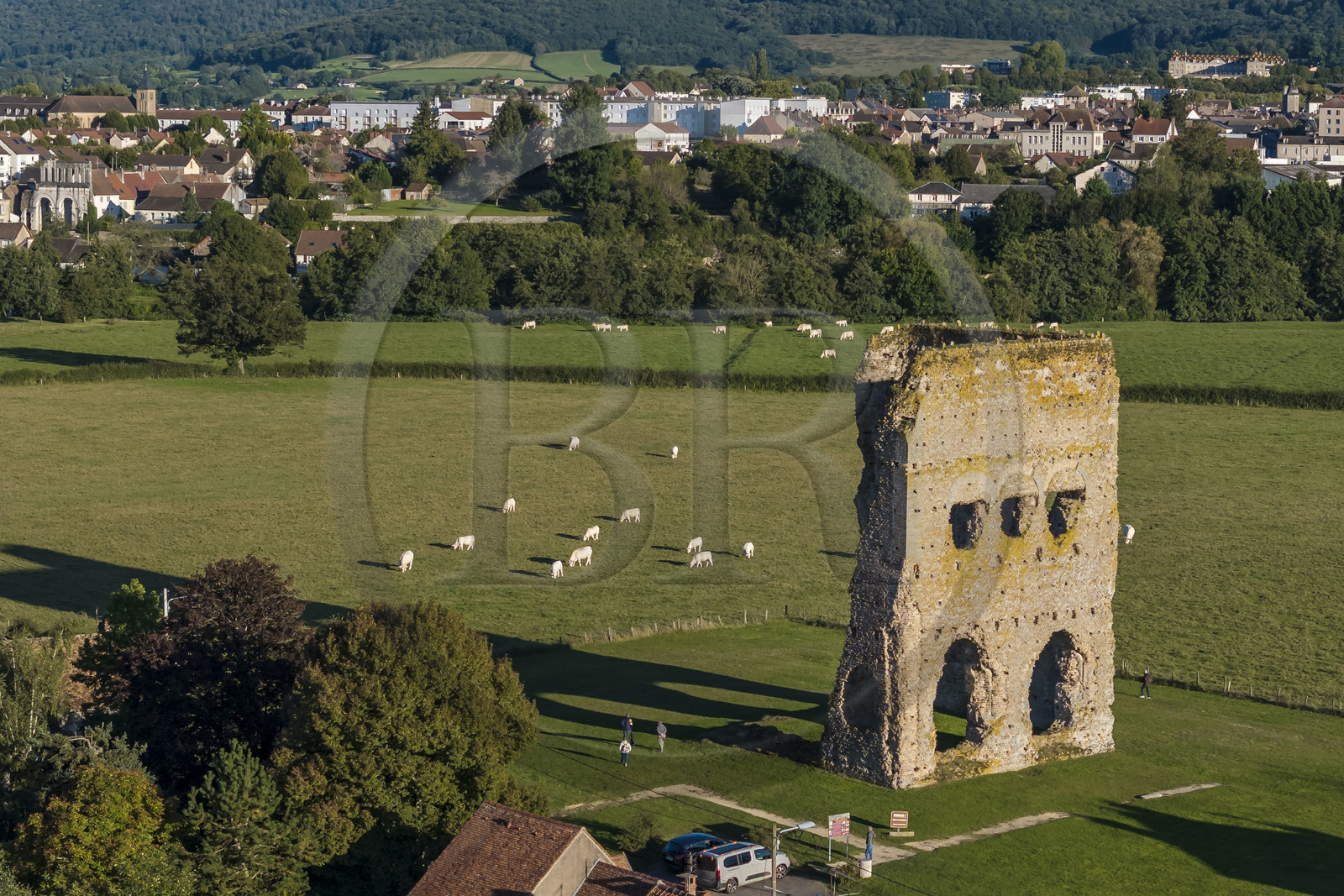 France, Saone et Loire, Autun, the Gallo-Roman temple known as Janus, the first construction of which dates back to the Gallic era in the 3rd century BC (aerial view)