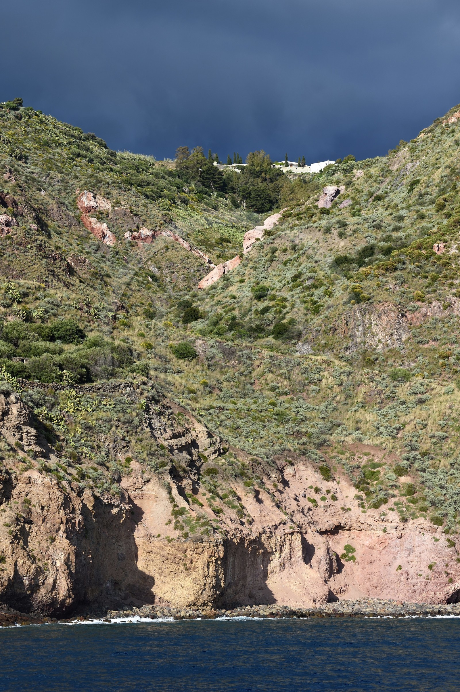 Italy, Sicily, Aeolian Islands, listed as World Heritage by UNESCO, Lipari Island, the cliffs of the southwest coast of the island at Quattrocchi