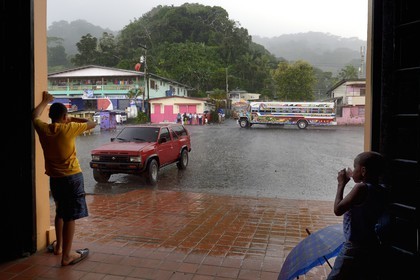 Panama, Colon province, Portobelo, bus called Diablo Rojo (Red Devil) covered with garish paintings