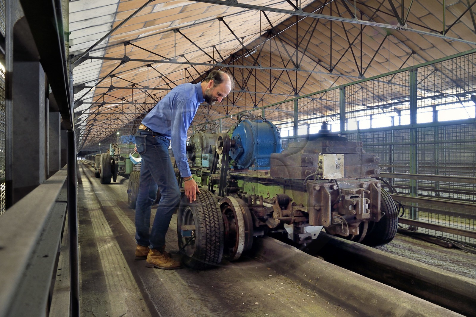 France, Puy de Dome, Clermont Ferrand, Test tracks at the Michelin plant in Cataroux, lead-weighted trolleys went back and forth incessantly to test the tires