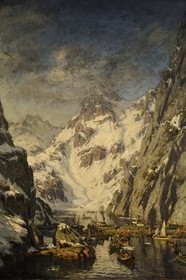 Norvège, Nordland, Iles Lofoten, peinture de la révolte du Trollfjord