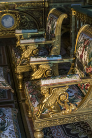 France, Seine-et-Marne, Fontainebleau, castle of Fontainebleau listed as World Heritage by UNESCO, the Empress's Chamber, ceremonial armchairs decorated with sphinxes attributed to Jacob Frères (circa 1800)