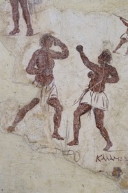 Grèce, île de Delos, classée Patrimoine Mondial de l'UNESCO, site archéologique de Délos, le musée archéologique, fresques