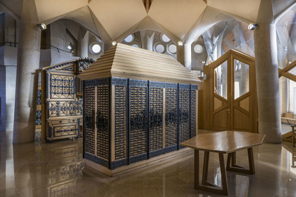 Spain, Catalonia, Barcelona, Eixample district, Sagrada Familia basilica by Catalan modernist architect Antoni Gaudi, listed as a UNESCO World Heritage Site, the sacristy