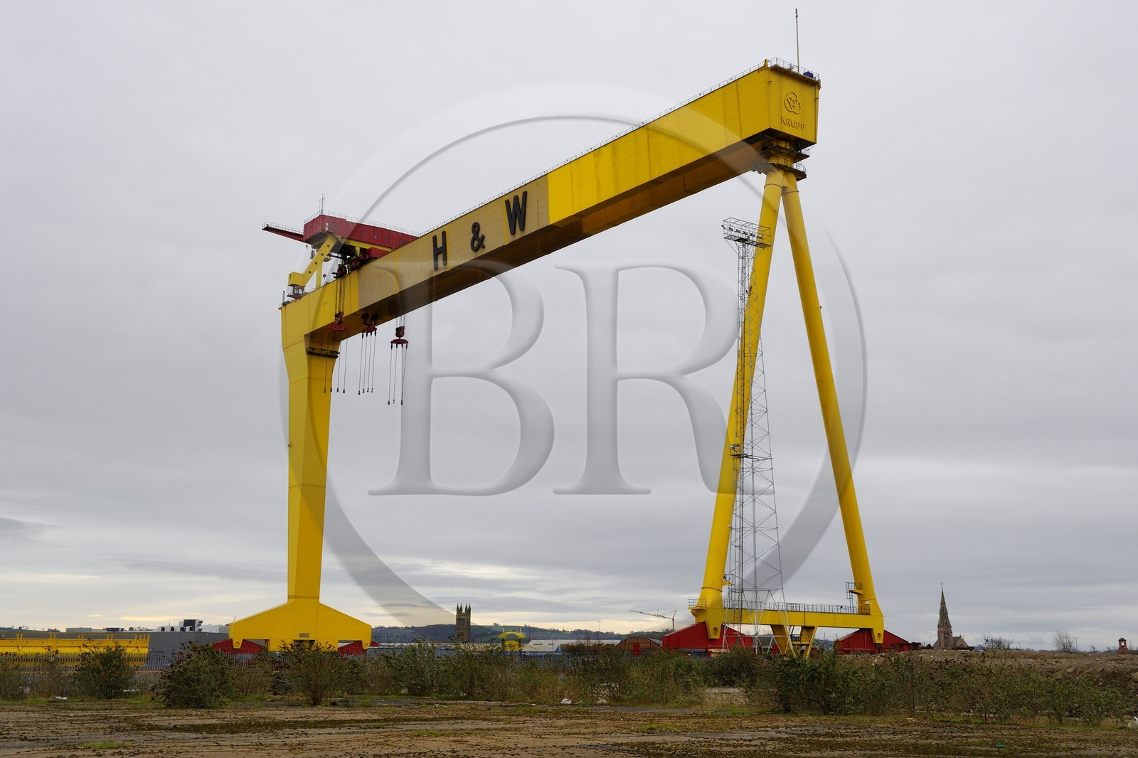 United Kingdom, Northern Ireland, Belfast, Queen's Island, Harland and Wolff Heavy Industries specialised in shipbuilding (among which the RMS Titanic) and offshore construction, the Samson and Goliath gantry cranes have become city landmarks