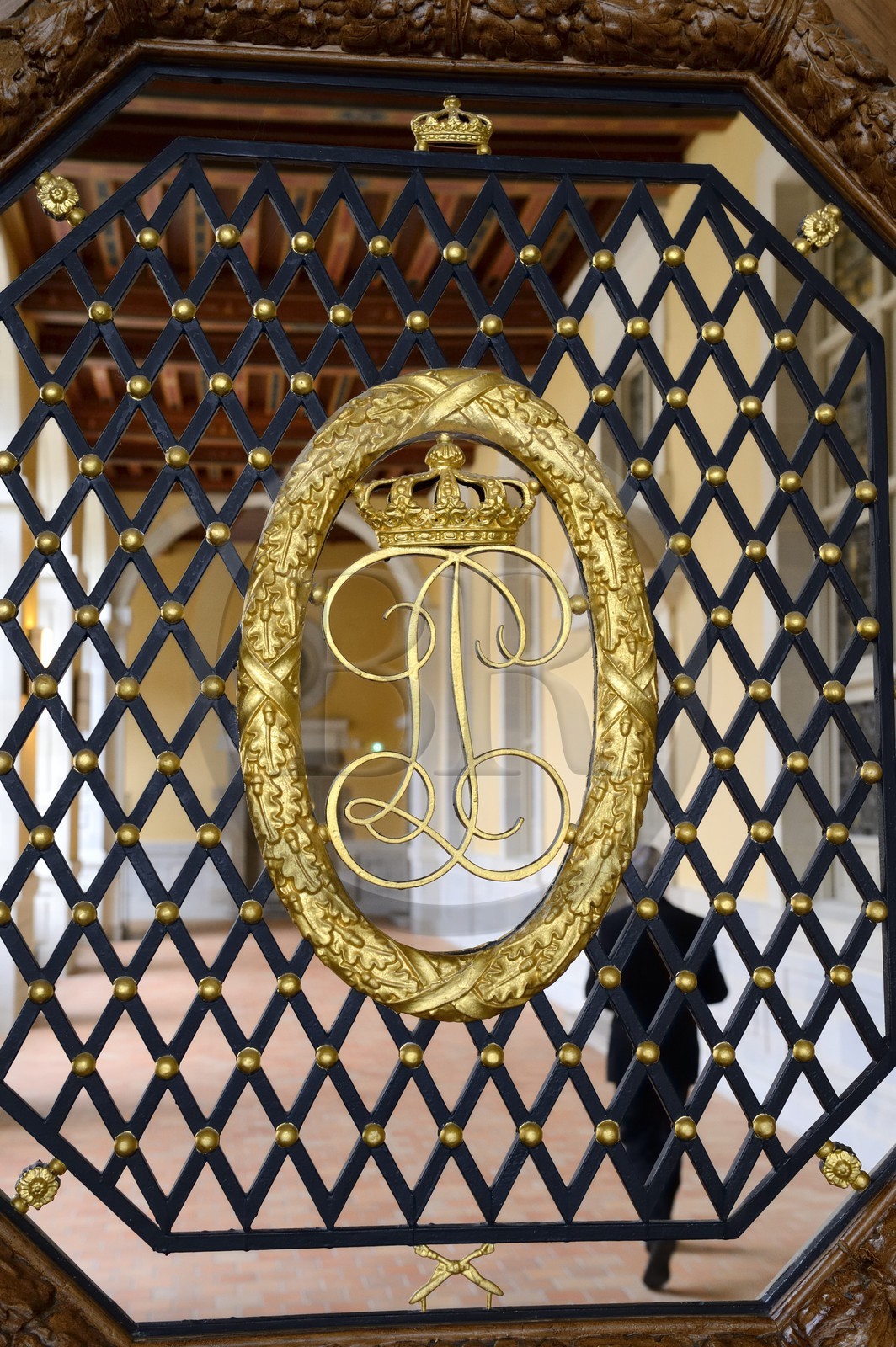 France, Ille-et-Vilaine (35), Rennes, le Palais du parlement de Bretagne aujourd'hui cour d'appel de Rennes, détail d'une porte de la Salle des pas-perdus, armoiries de Louis-Philippe