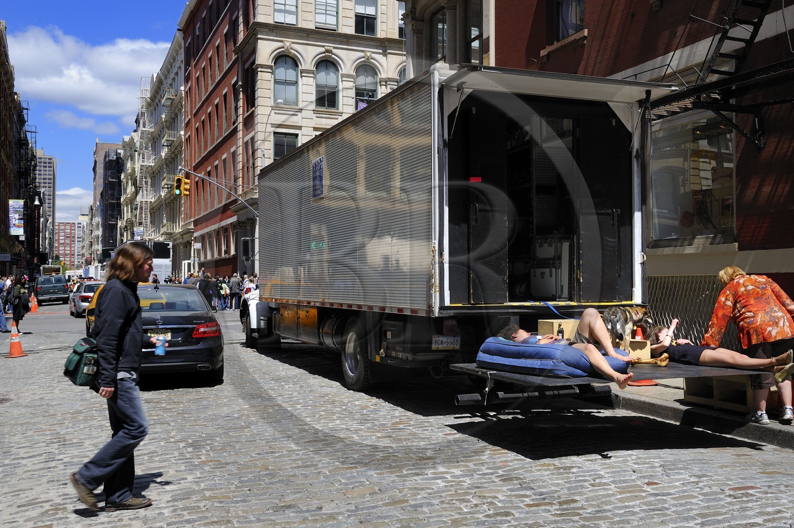 Etats-Unis, New York, Manhattan, Soho, quartier historique des immeubles en Cast Iron sur Greene Street, tournage de Men in Black 3