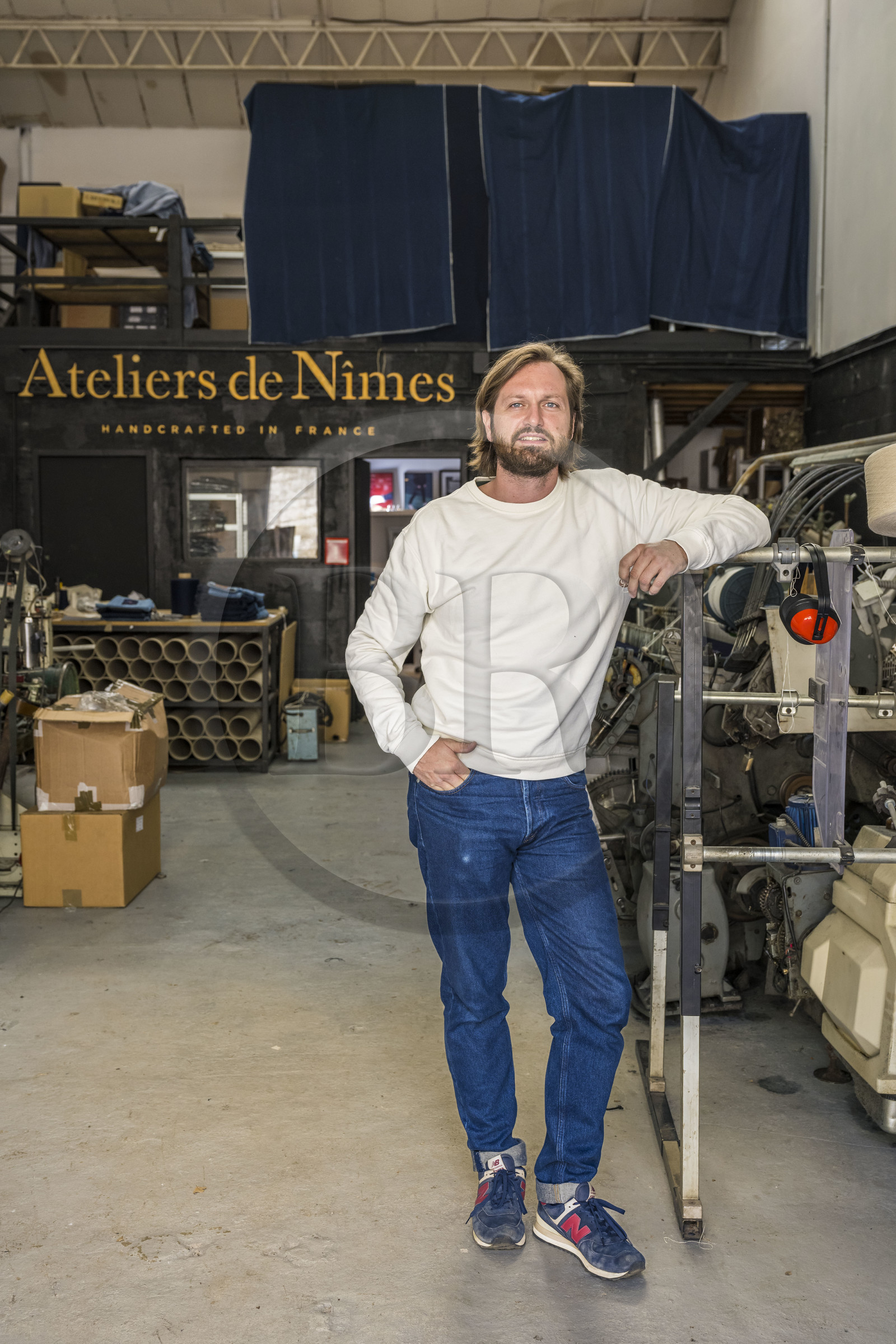 France, Gard, Nimes, Guillaume Sagot, founder of the Atelier de Nîmes which relaunched the manufacture of traditional denim fabrics