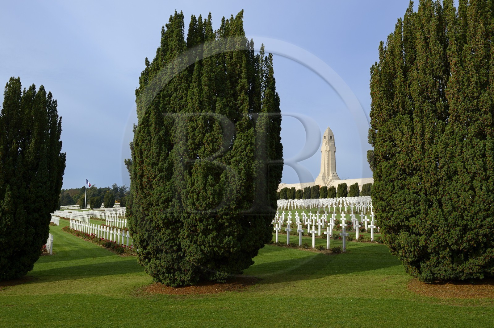 France, Meuse, Douaumont, battle of Verdun, ossuary of Douaumont, soldiers graves aligned in front of the national necropolis