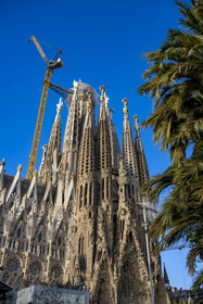 Spain, Catalonia, Barcelona, Eixample district, Sagrada Familia basilica by Catalan modernist architect Antoni Gaudi, listed as a UNESCO World Heritage Site, facade of the Nativity