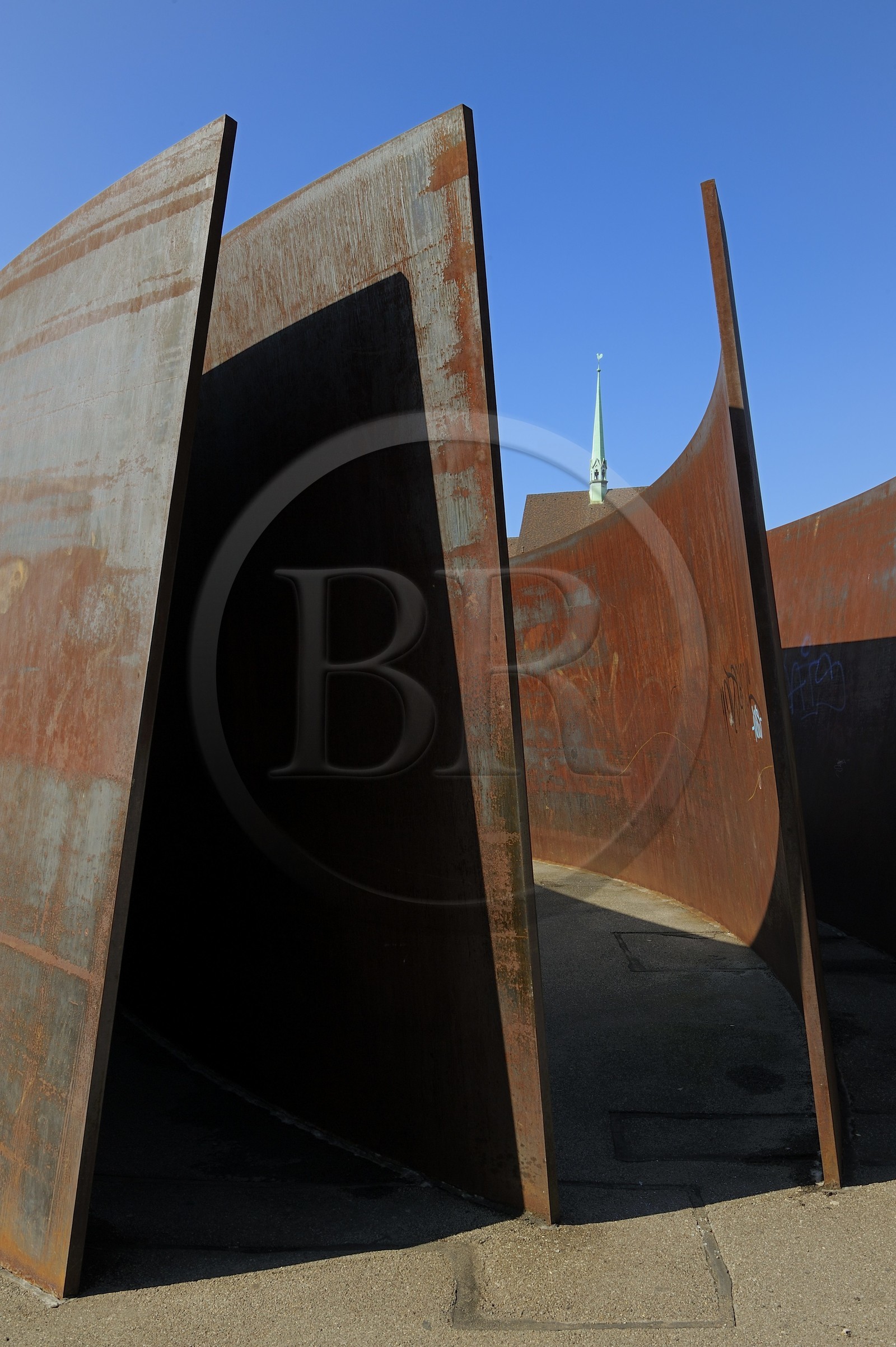 Switzerland, Basel, Intersection sculpture by the artist Richard Serra on the Theaterplatz