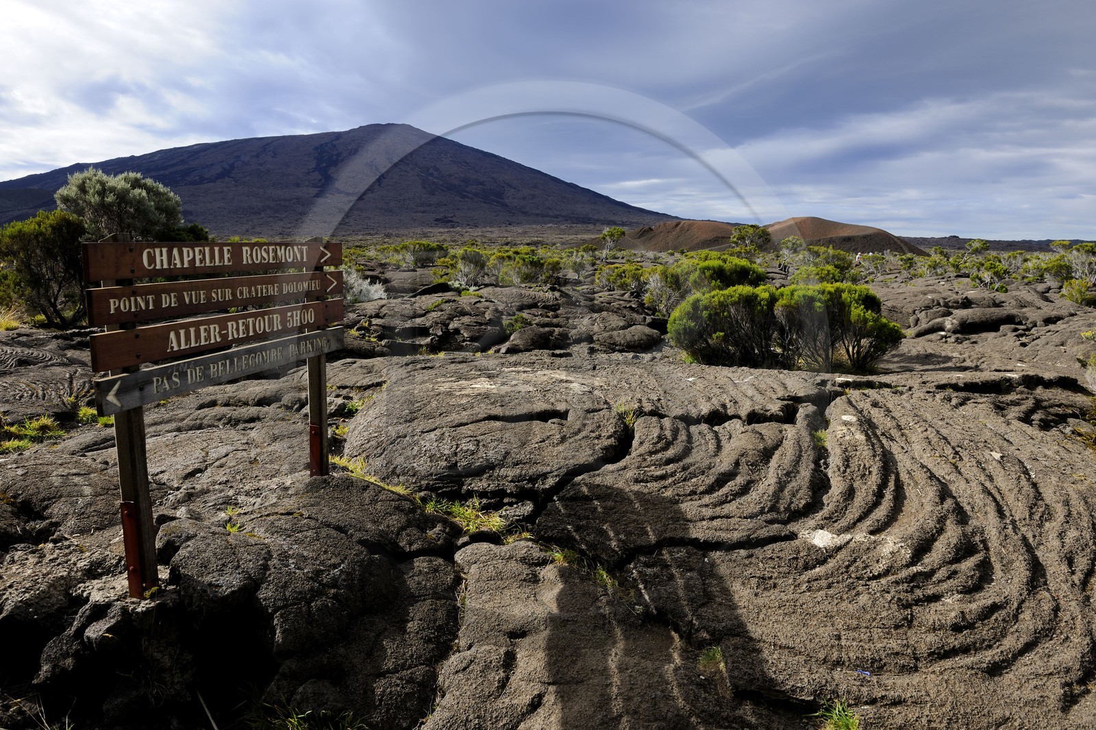 France, Reunion island (French overseas department), Piton de la Fournaise volcano, listed as World Heritage by UNESCO, Formica Leo crater in the foreground and Dolomieu crater inside the Enclos