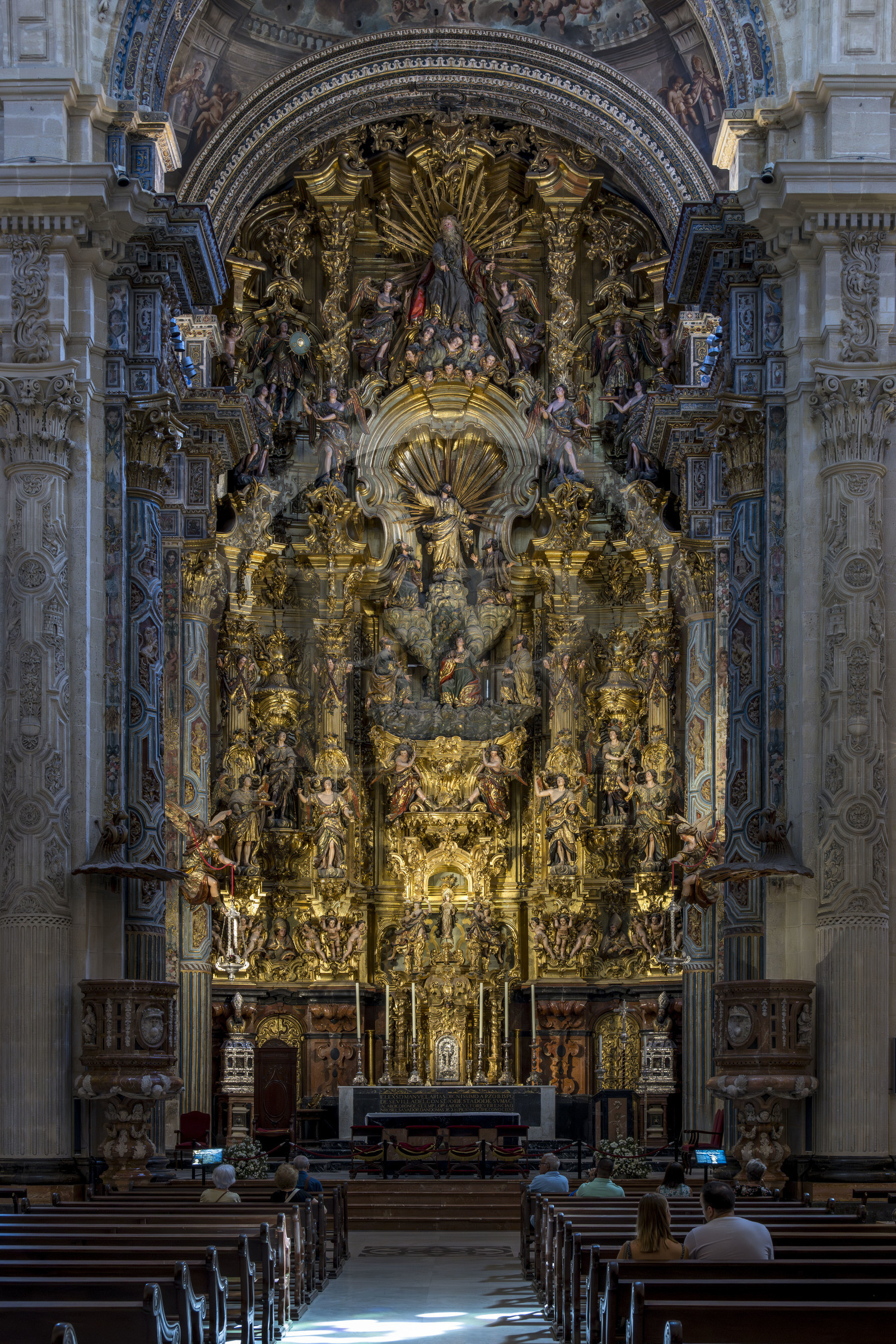 Espagne, Andalousie, Séville, quartier d'Alfalfa, église du Divin Sauveur (Iglesia del Divino Salvador), retable Majeur de style baroque et réalisé par Cayetano de Acosta entre 1770 et 1779, il représente la Transfiguration