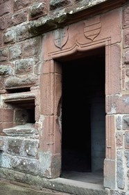 France, Bas Rhin, Northern Vosges Regional Natural Park, Lembach, Fleckenstein Castle, door decorated with fleckenstein crowns