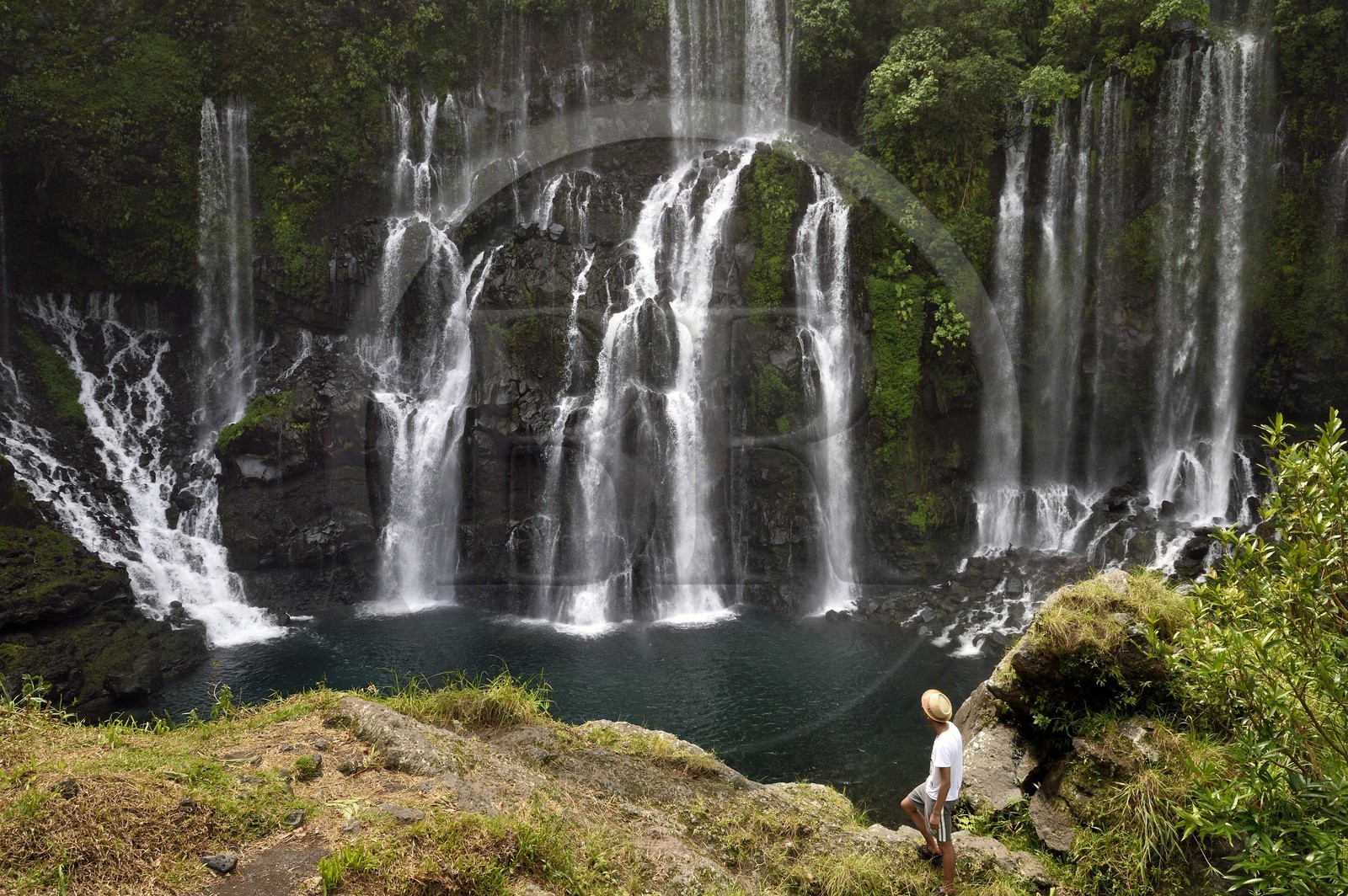 France, Reunion island (French overseas department), Saint Joseph, Langevin river on the flank of the Piton de la Fournaise volcano, Grand Galet waterfall also called Langevin waterfall