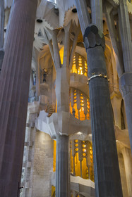 Spain, Catalonia, Barcelona, Eixample district, Sagrada Familia basilica by Catalan modernist architect Antoni Gaudi, listed as a UNESCO World Heritage Site, one of the two spiral staircases of the ambulatory giving access to the upper part of the choir