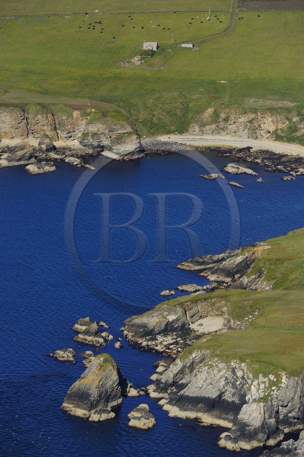 United Kingdom, Scotland, Orkney Islands, South Ronaldsay Island, farm by the sea (aerial view)