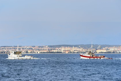 Croatia, Dalmatia, Dalmatian Coast, Ugljan Island, Preko, departure at tuna fishing, Zadar in the background