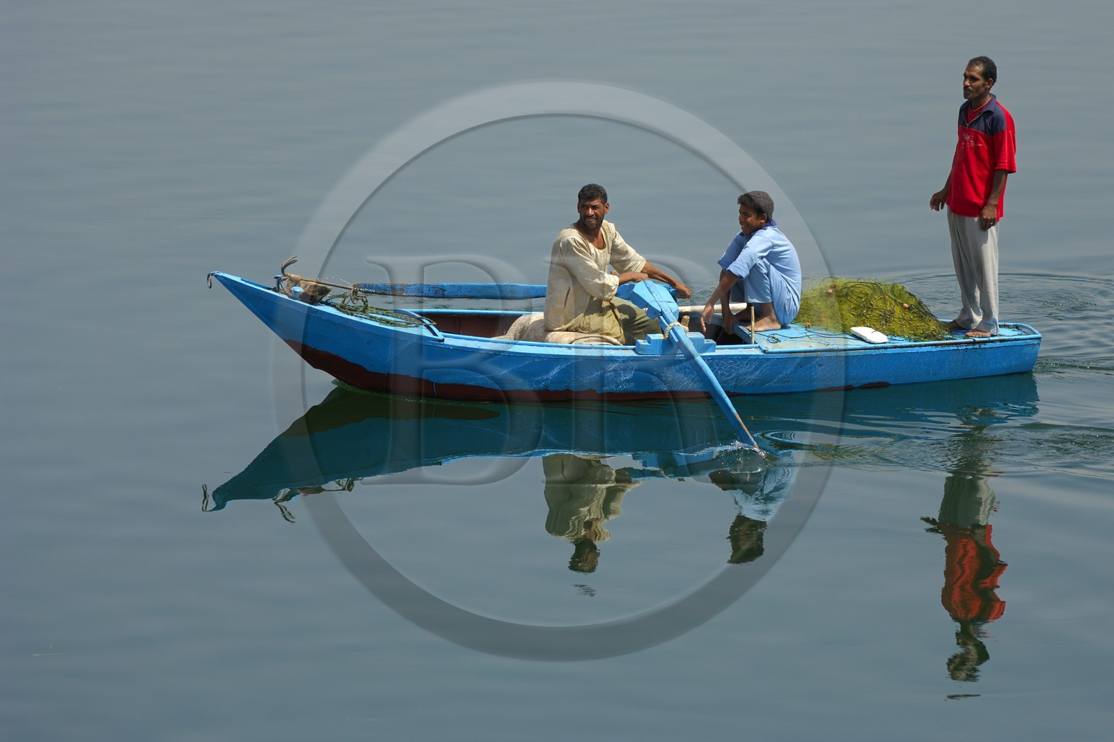 Egypt, Upper Egypt, Nile Valley, fishing barque on the Nile river between Kom Ombo and Aswan