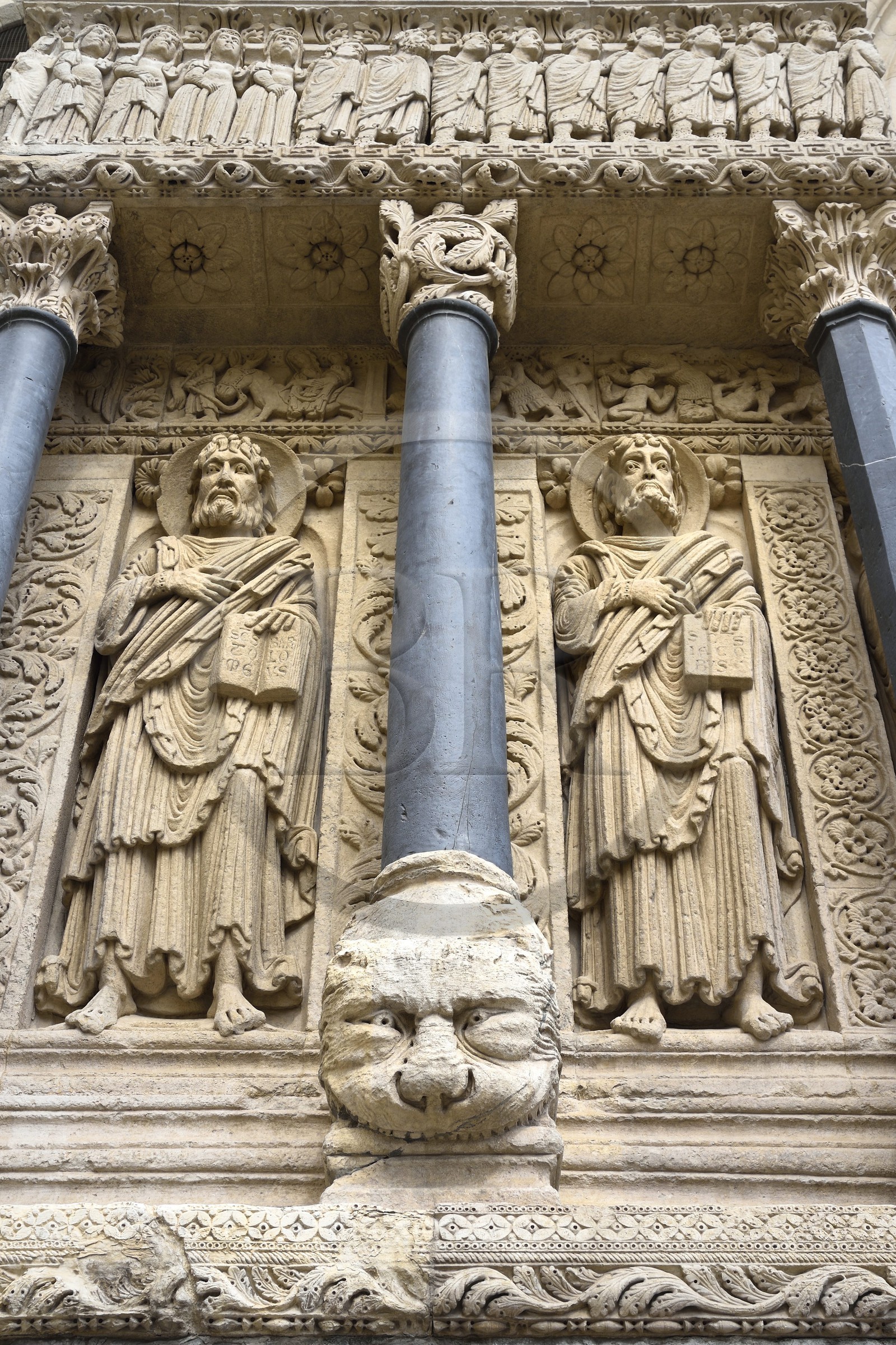 France, Bouches du Rhone, Arles, Place de la Republique, St Trophime Church from the 12th-15th century, listed as World Heritage by UNESCO,  details of the portal