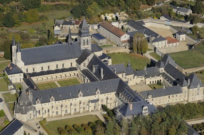 France, Maine et Loire, Loire Valley listed as World Heritage by UNESCO, Fontevraud l'Abbaye, Fontevraud Abbey (aerial view)
