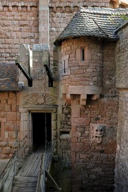 France, Bas Rhin, Orschwiller, Alsace Wine Road, Haut Koenigsbourg Castle, door with lintel decorated of a shell leading from the West logis to the upper garden