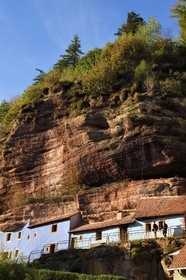 France, Bas Rhin, Parc regional des Vosges du nord (Northern Vosges Regional Natural Park), Eschbourg, Maisons des Rochers (Rocks houses) of Graufthal, semi-troglodytic houses of the 18th century and inhabited until 1958