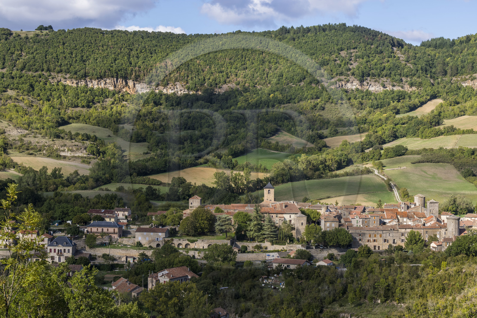 France, Aveyron, Causses and the Cévennes, cultural landscape of Mediterranean agro-pastoralism, listed as World Heritage by UNESCO, Sainte-Eulalie-de-Cernon on the road to Santiago de Compostela