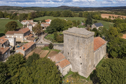 France, Aveyron, Grands Causses regional natural park, Tower of Viala-du-Pas-de-Jaux, fortified attic tower of the Hospitallers of the Order of Saint John of Jerusalem built around 1430 on land that belonged to the Templars