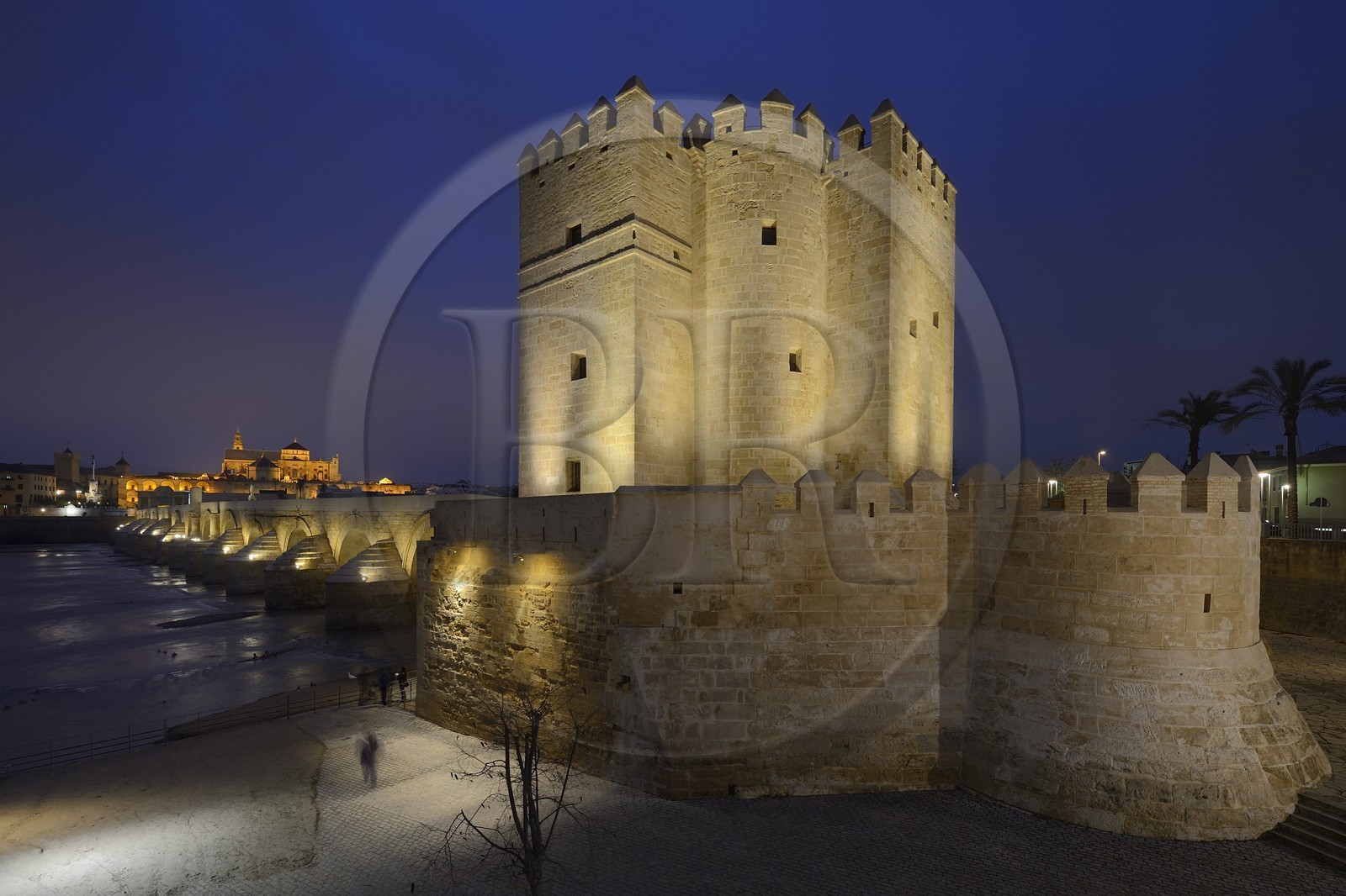 Espagne, Andalousie, Cordoue, centre historique classé Patrimoine Mondial de l'UNESCO, la Tour de la Calahorra, le pont romain sur le Guadalquivir du Ier siècle avant JC et la mosquée cathédrale en arrière plan