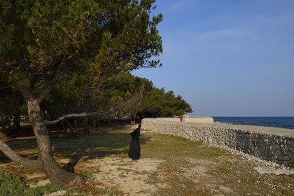 Croatia, Dalmatia, Dalmatian Coast, Ugljan Island, Franciscan St. Jerome Convent of the Congregation of the Sisters of Mercy, sister Theresija in the garden by the sea