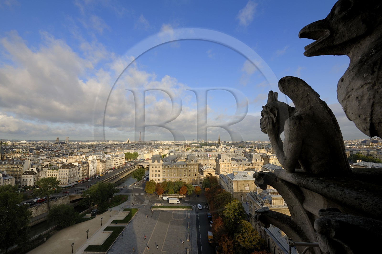 France, Paris (75), île de la Cité, la cathédrale Notre-Dame, les chimères observent la ville, la Stryge est l’une des plus célèbres chimères