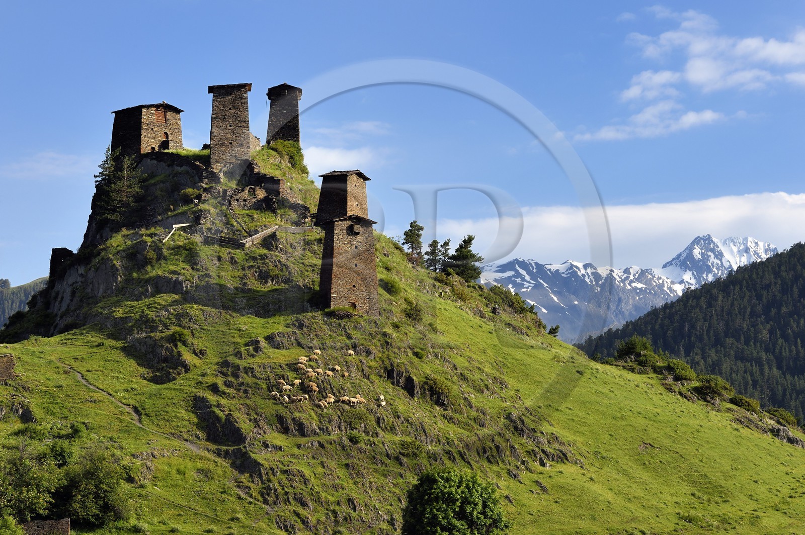 Georgia, Kakheti, Tusheti National Park, Omalo, the fortress of Keselo in Zemo (upper) Omalo served as a refuge for locals in wartime, medieval fortified towers