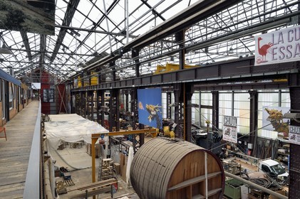 France, Loire-Atlantique (44), Nantes, galerie des Machines de l'Ile dans les hangars des anciens chantiers navals, projet artistique conçu par François Delarozière et Pierre Orefice, atelier de la Compagnie La Machine