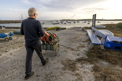 France, Finistère (29), Mer d'Iroise, Ile de Molène, départ pour la pêche au casier au petit matin