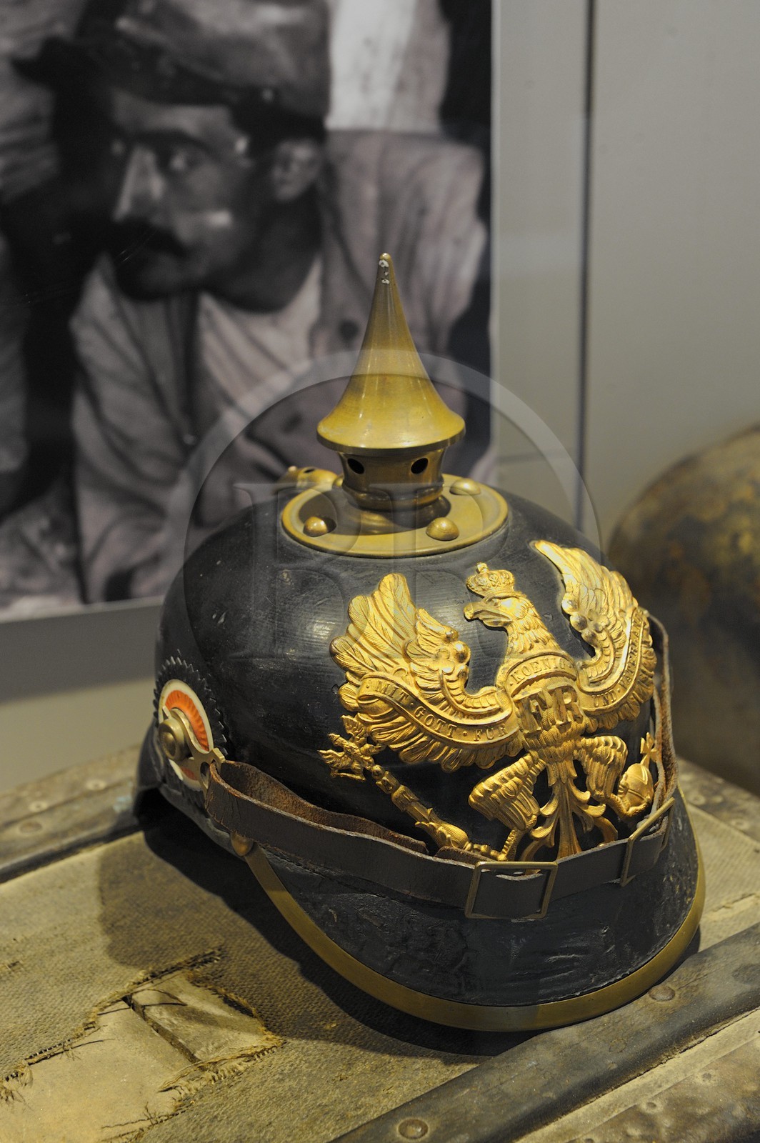 France, Meuse, Verdun area, Fleury devant Douaumont, Verdun Memorial built on the site of the destroyed village railway station, german officer helmet