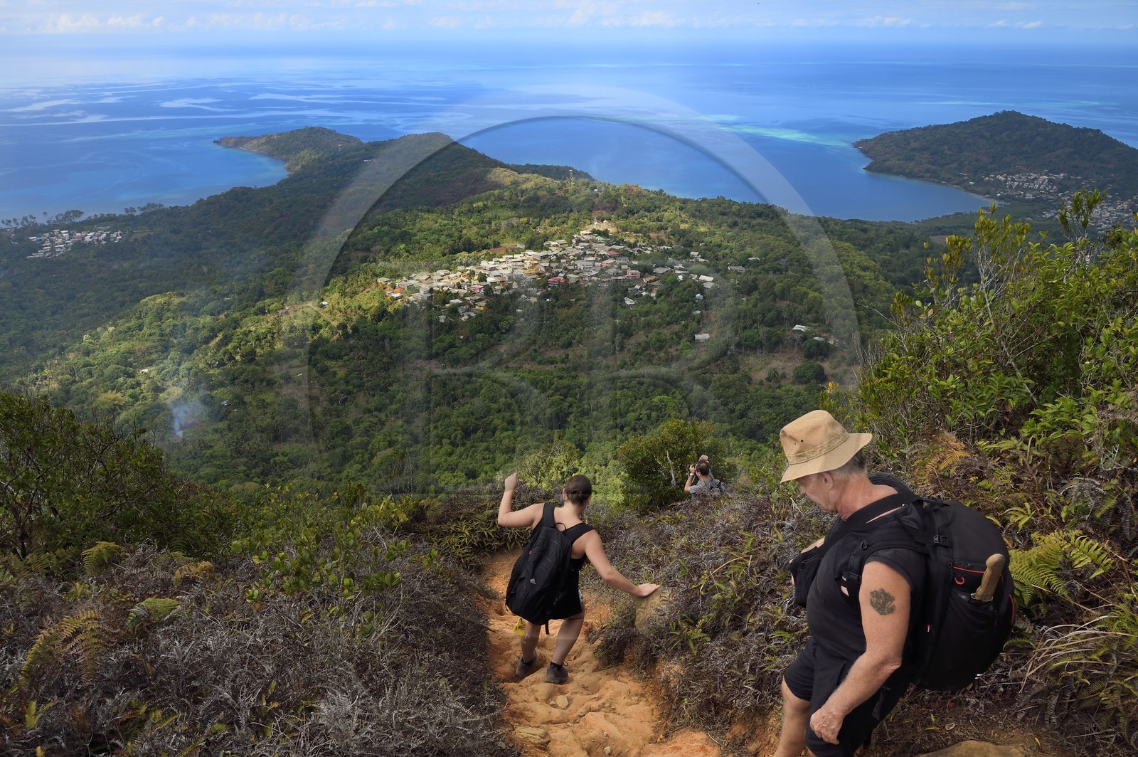France, Mayotte island (French overseas department), Grande-Terre, Southern Crete Forest Reserve (Reserve Forestiere des Cretes du Sud), hikers coming down from the summit of Mount Choungui (594 meters)