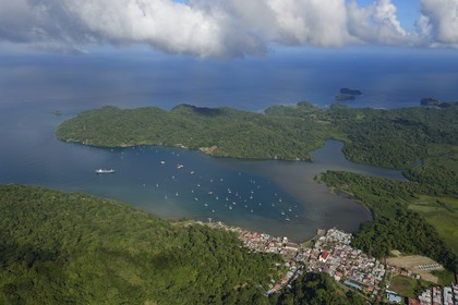 Panama, Colon Province, Portobelo, listed as World Heritage by UNESCO and the bay (aerial view)