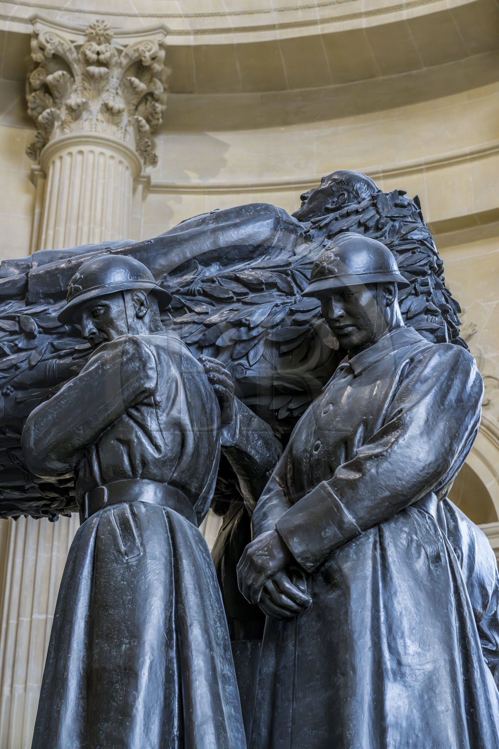 France, Paris, Hotel des Invalides, Army Museum, the Saint-Louis-des-Invalides Cathedral, the military pantheon, the dome of Les Invalides, bronze tomb of Marshal of France Ferdinand Foch in the Saint-Ambroise chapel, group of soldiers symbolically carrying the body of Marshal Foch, work by the sculptor Paul Landowski