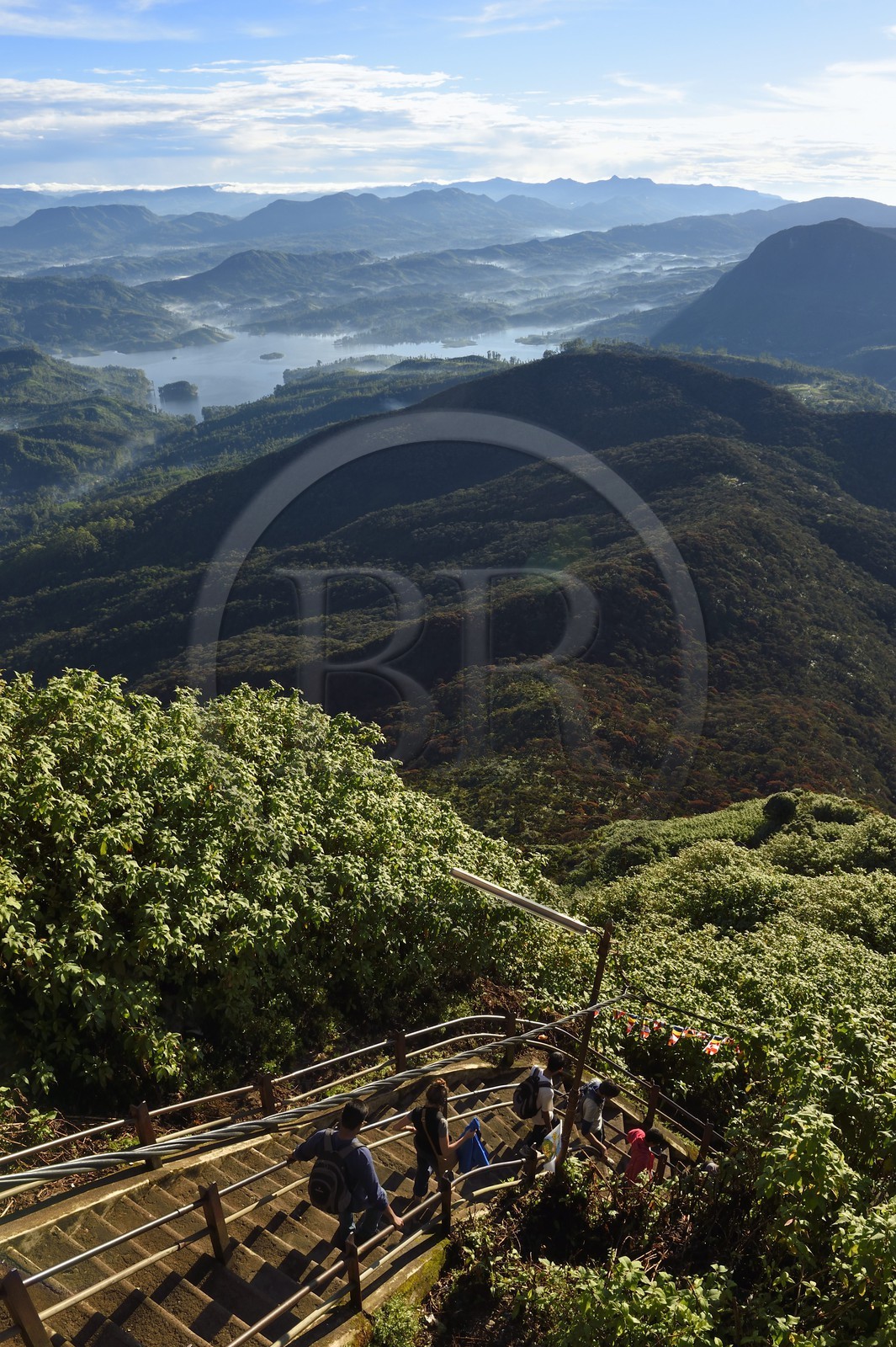 Sri Lanka, center province, Dalhousie, landscape on Maussakelle reservoir from the top of Adam's Peak and the steps
