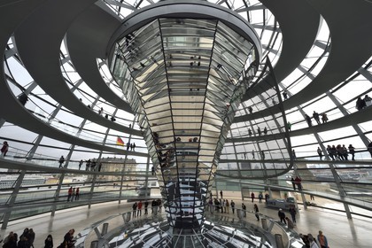 Germany, Berlin, Reichstag, Bundestag glass dome (German Parlement since 1999) by the architect Sir Norman Foster